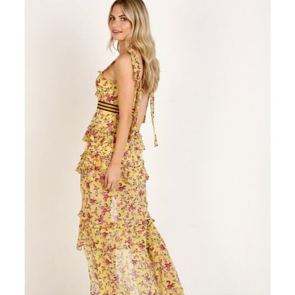 For Love & Lemons Maison Yellow Floral Print Maxi Dress Women's Medium M - Picture 2 of 11